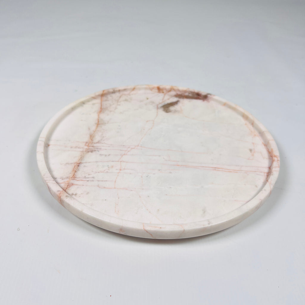 White With Red Veins Marble Plate