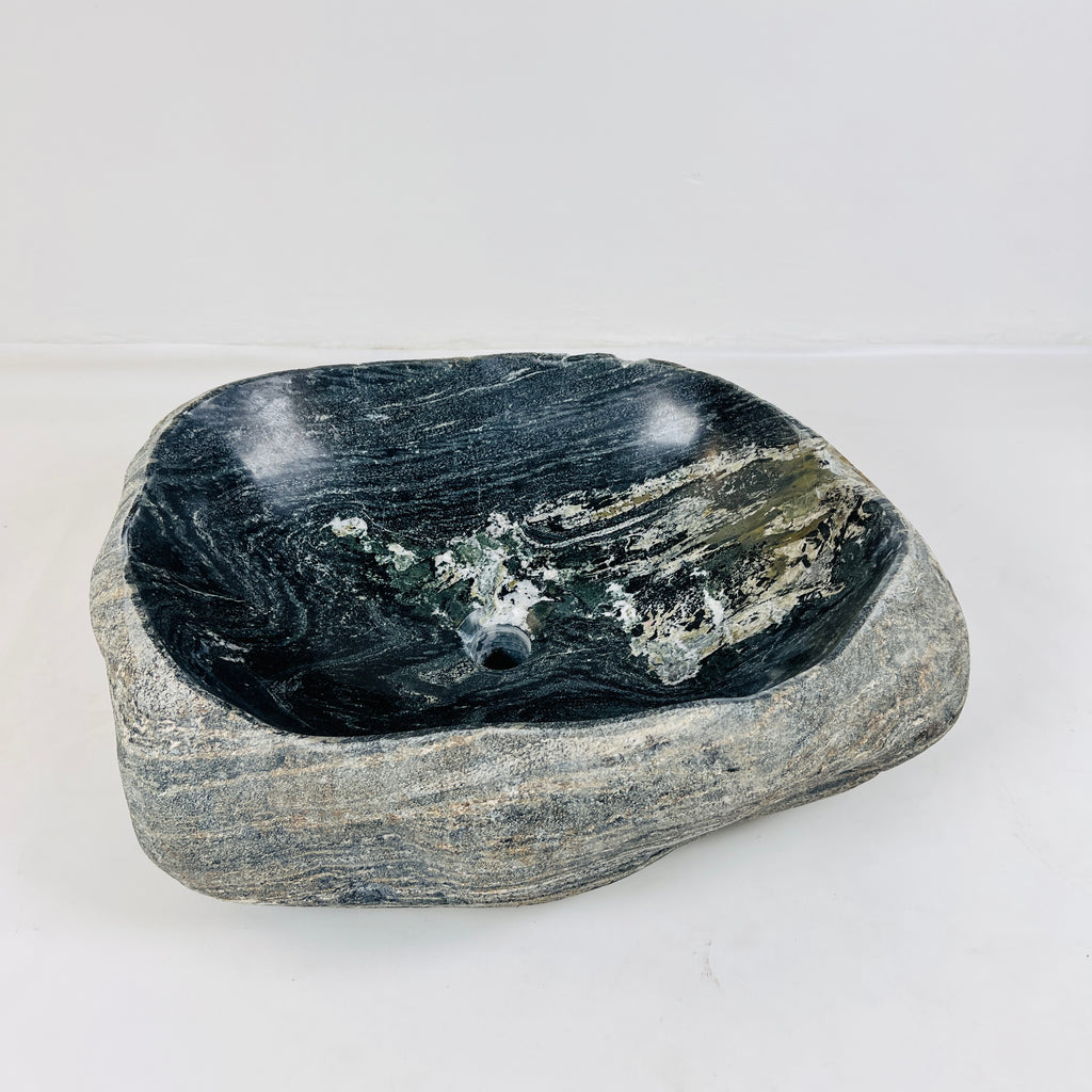 Rippled Dark Grey River Stone Sink