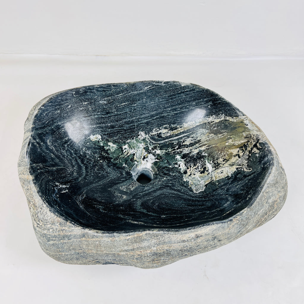 Rippled Dark Grey River Stone Sink