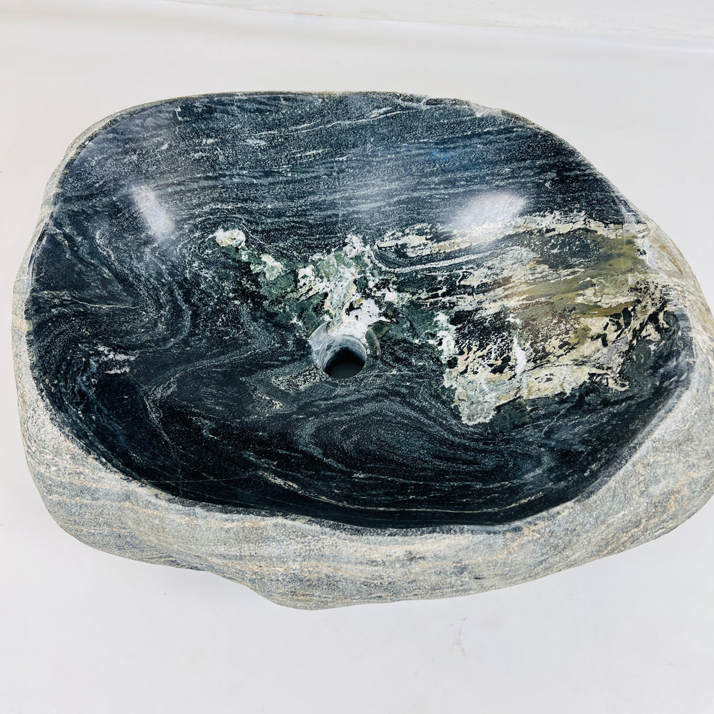 Rippled Dark Grey River Stone Sink