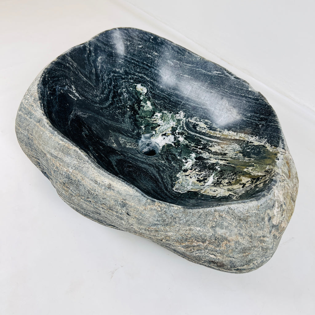 Rippled Dark Grey River Stone Sink