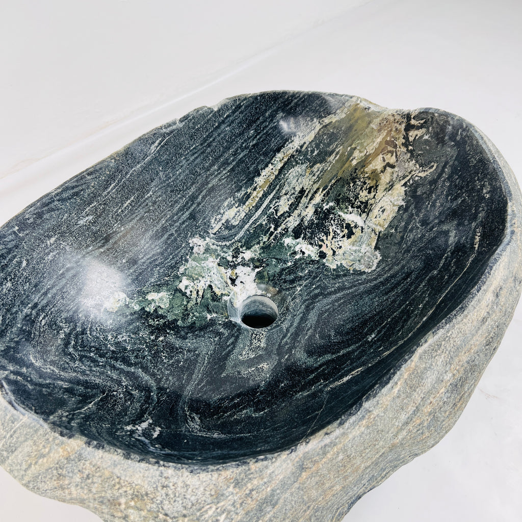 Rippled Dark Grey River Stone Sink