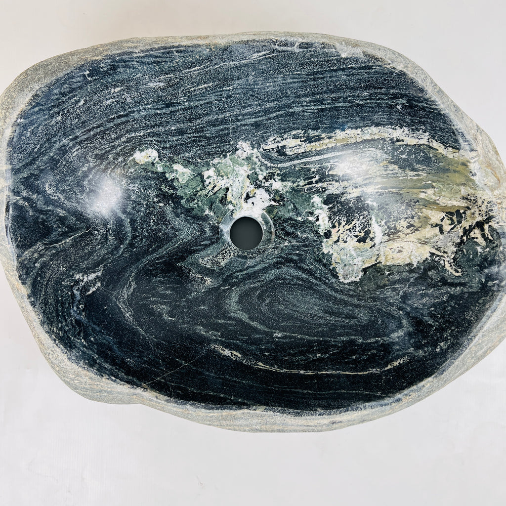 Rippled Dark Grey River Stone Sink