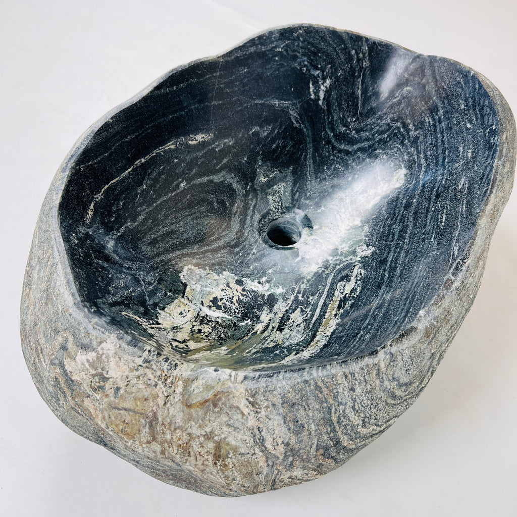 Rippled Dark Grey River Stone Sink