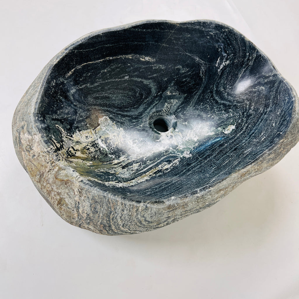 Rippled Dark Grey River Stone Sink