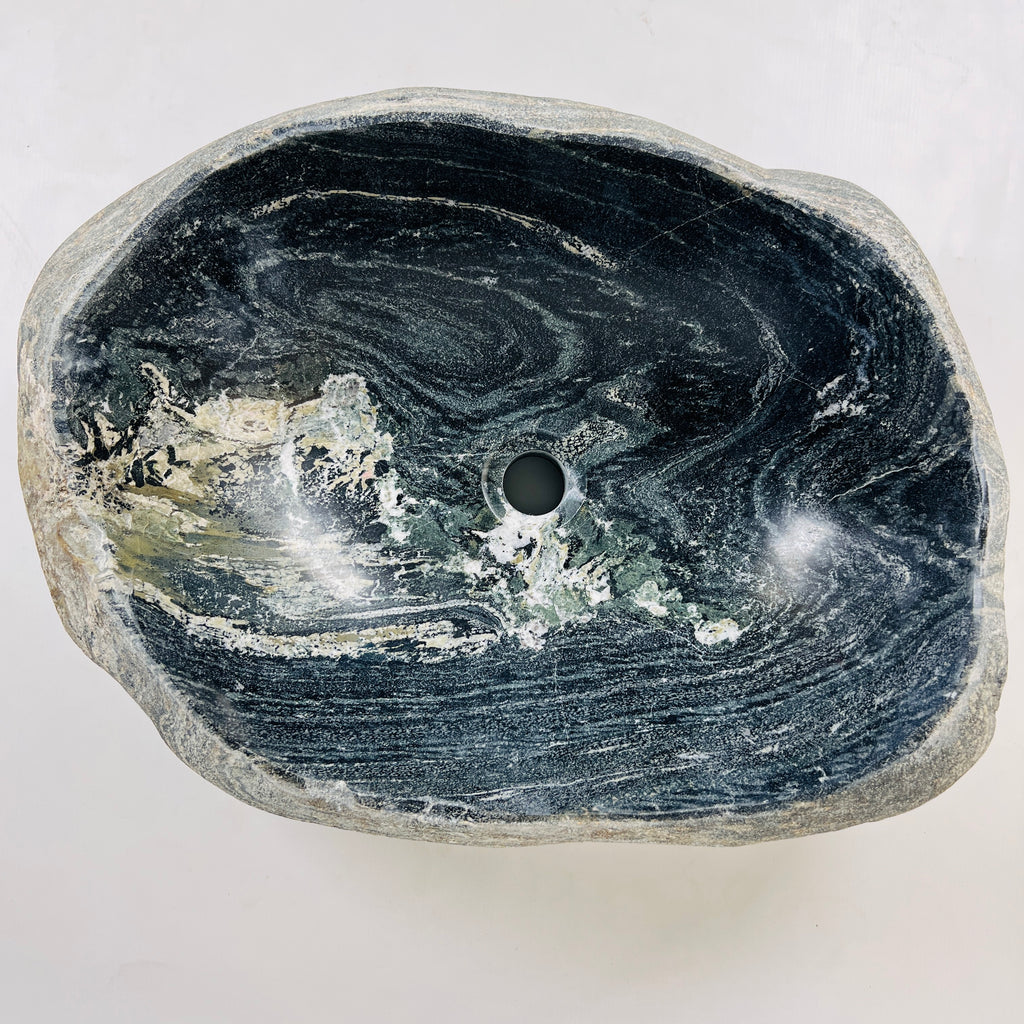 Rippled Dark Grey River Stone Sink