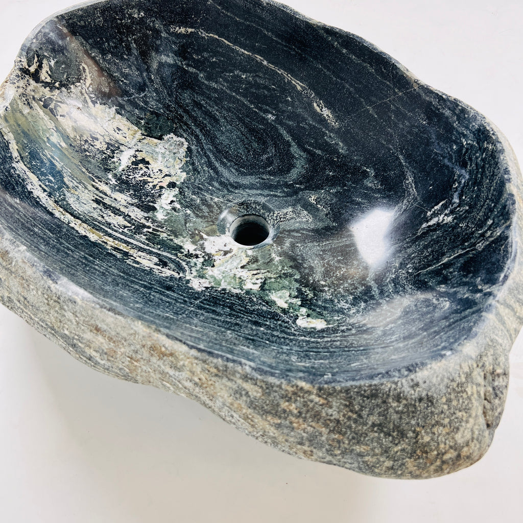 Rippled Dark Grey River Stone Sink