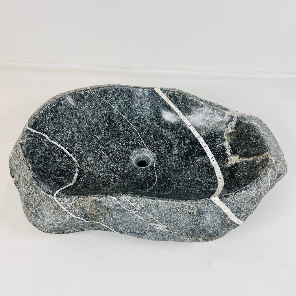 White Ringed River Stone Sink