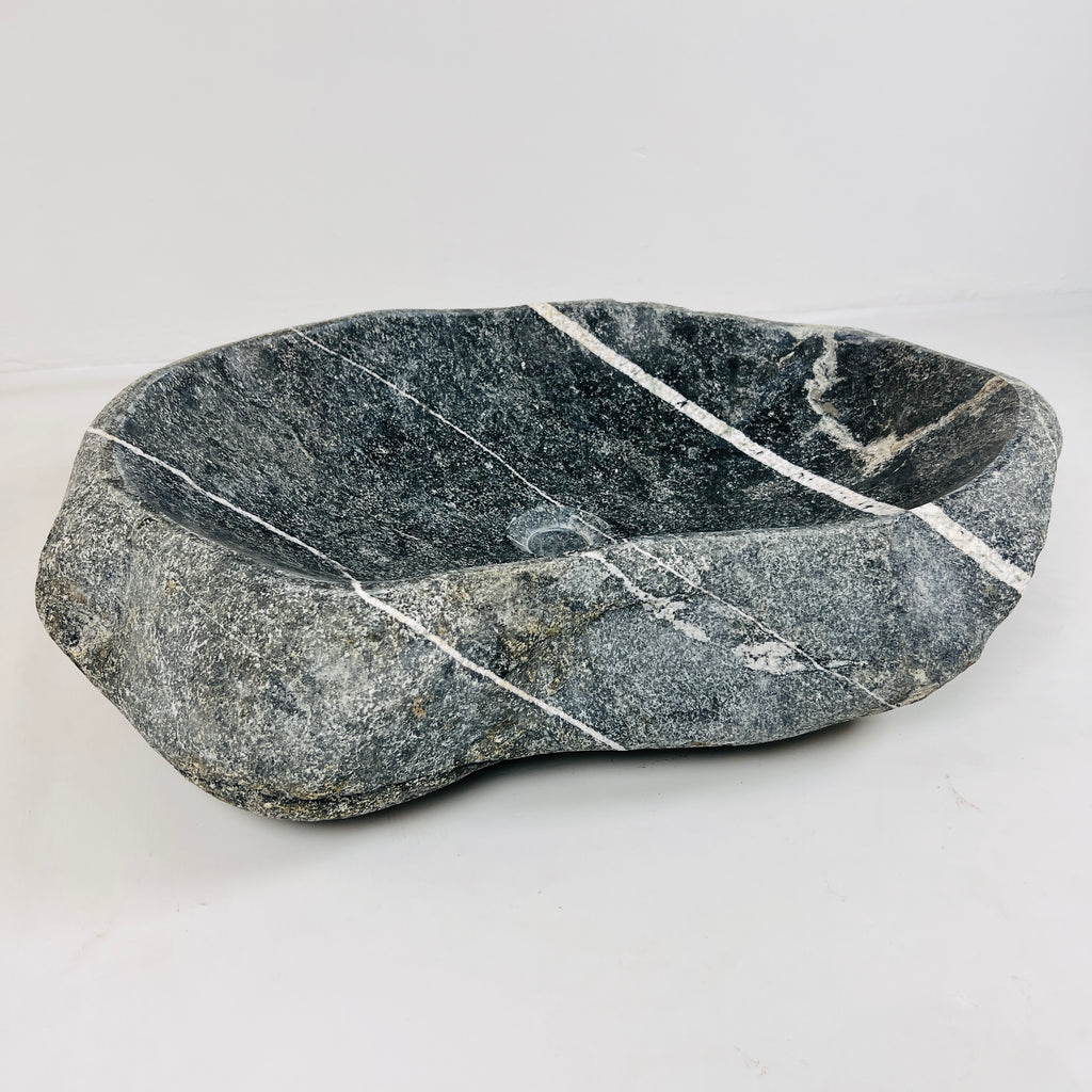 White Ringed River Stone Sink