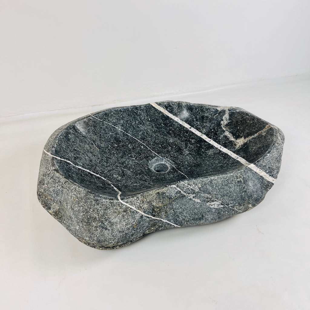 White Ringed River Stone Sink