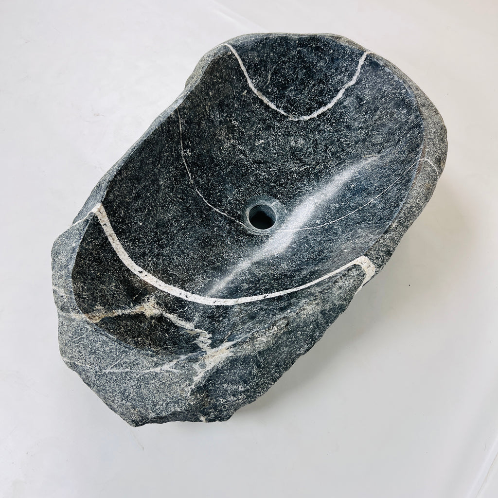 White Ringed River Stone Sink