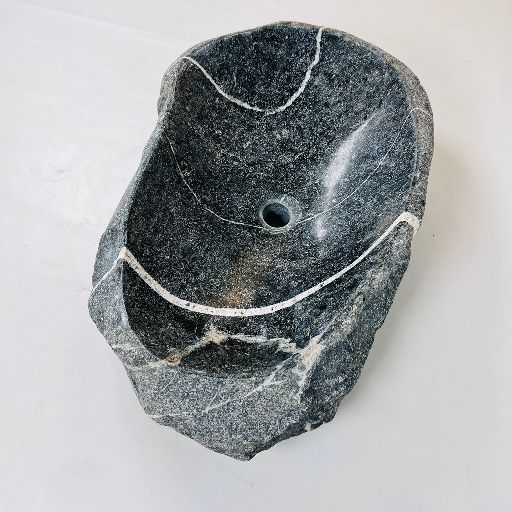 White Ringed River Stone Sink