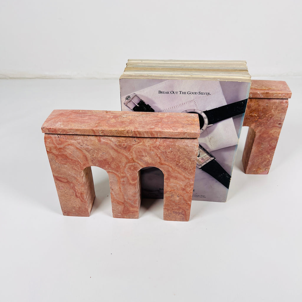 Handcrafted Red Travertine Bookend Pair