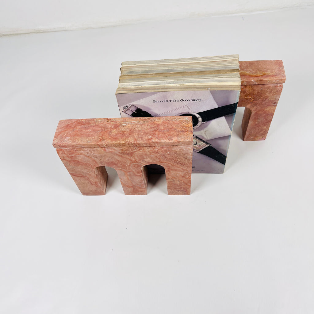 Handcrafted Red Travertine Bookend Pair