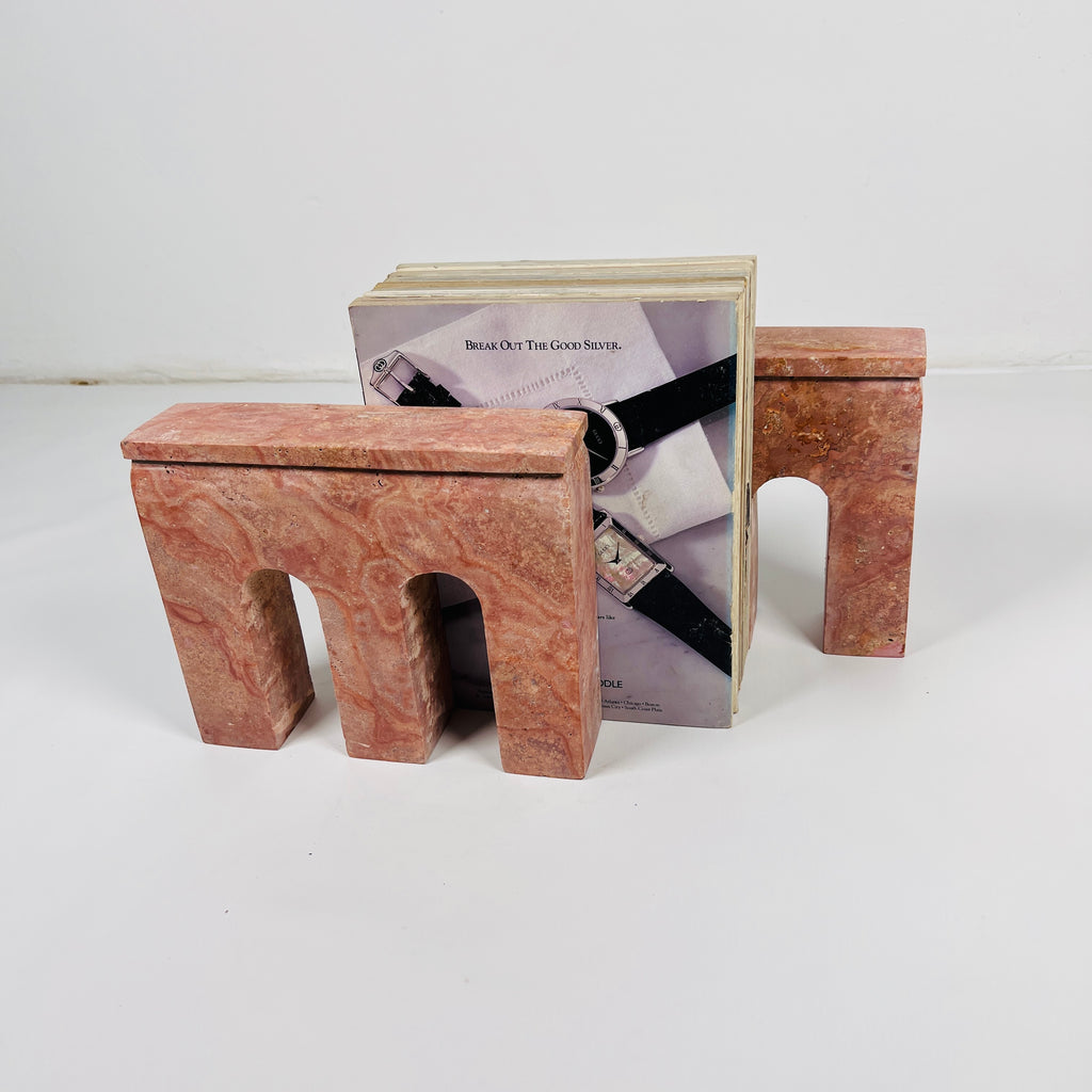 Handcrafted Red Travertine Bookend Pair