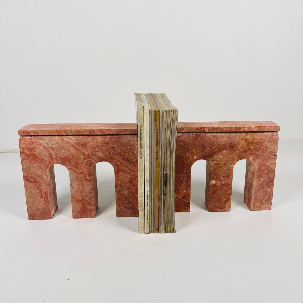 Handcrafted Red Travertine Bookend Pair