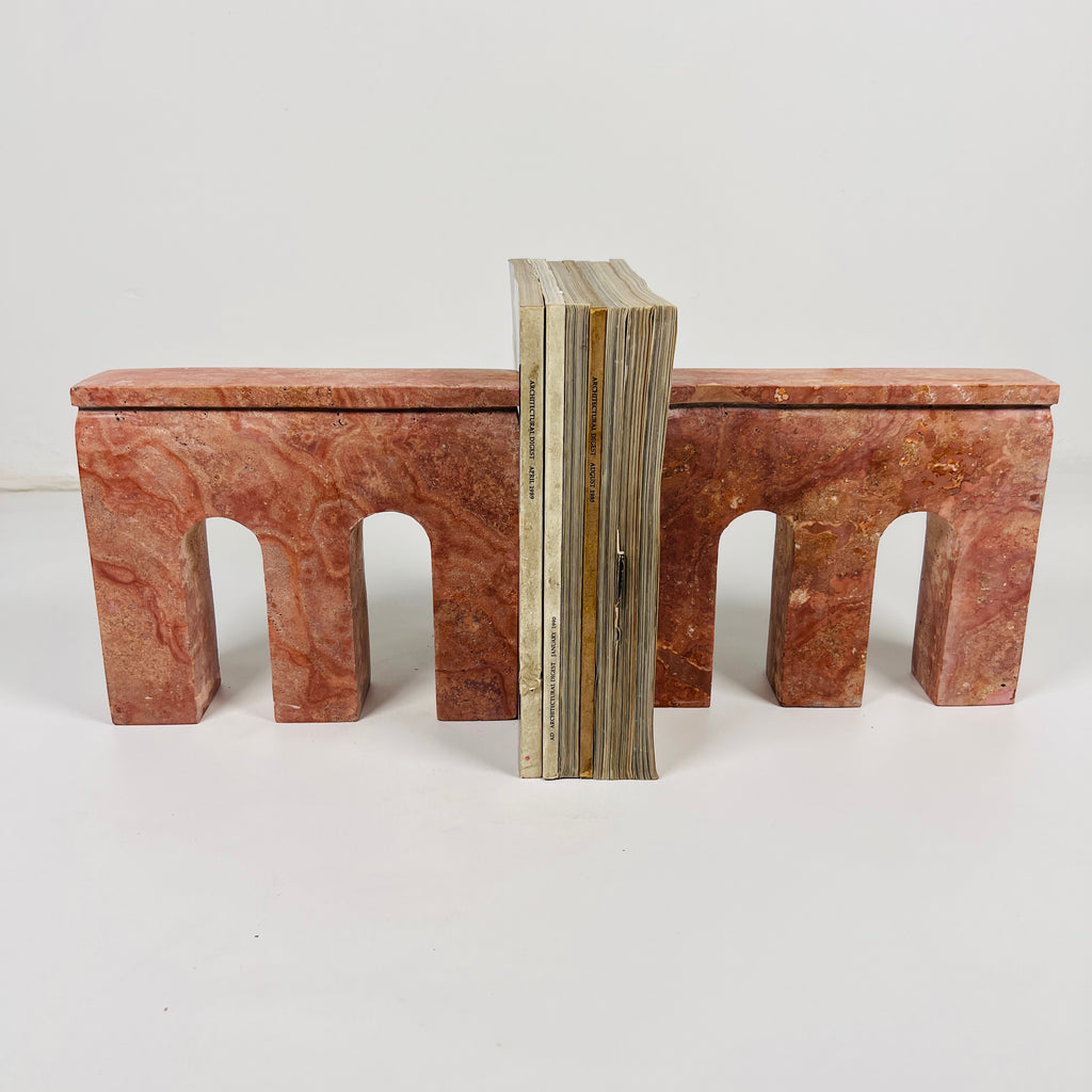 Handcrafted Red Travertine Bookend Pair