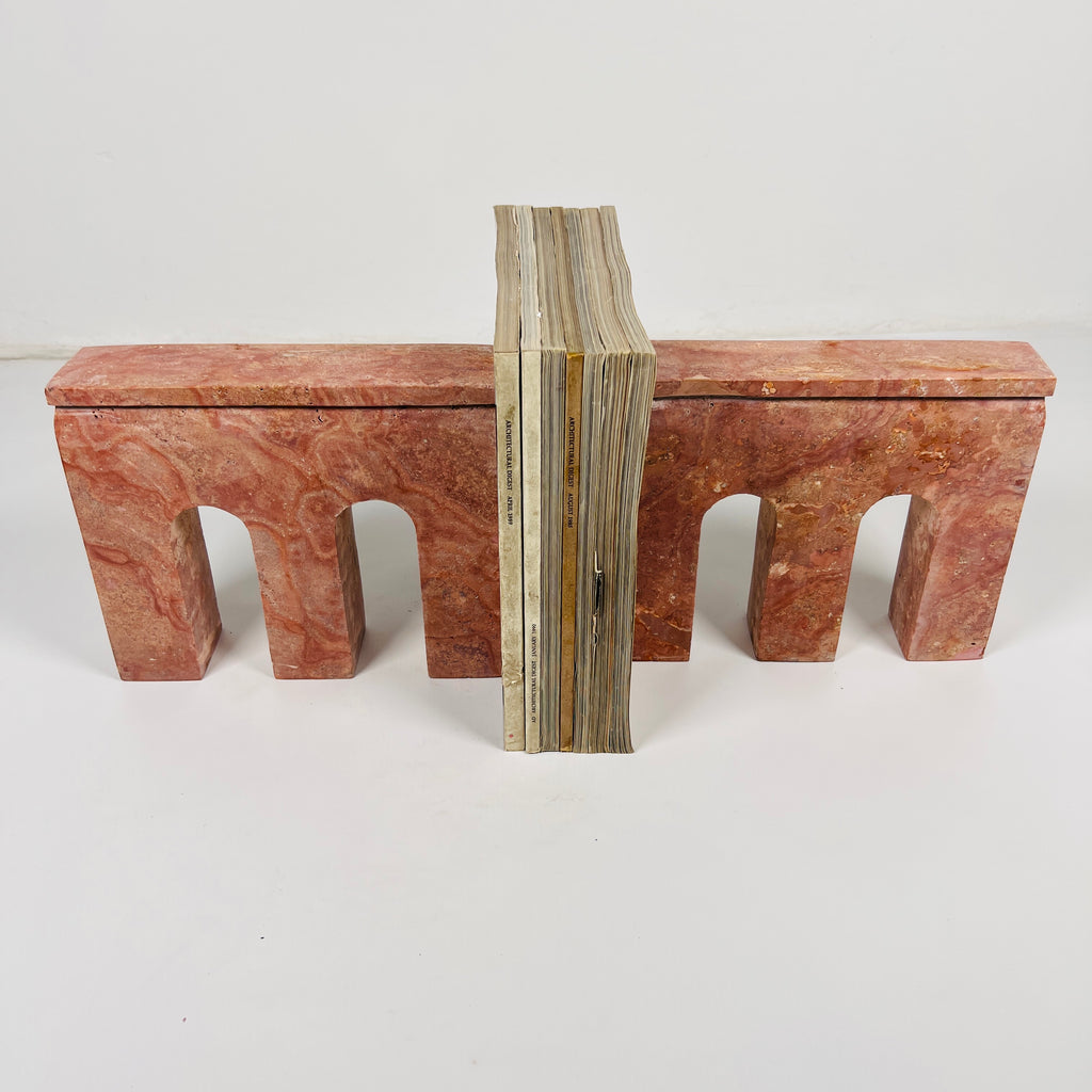 Handcrafted Red Travertine Bookend Pair