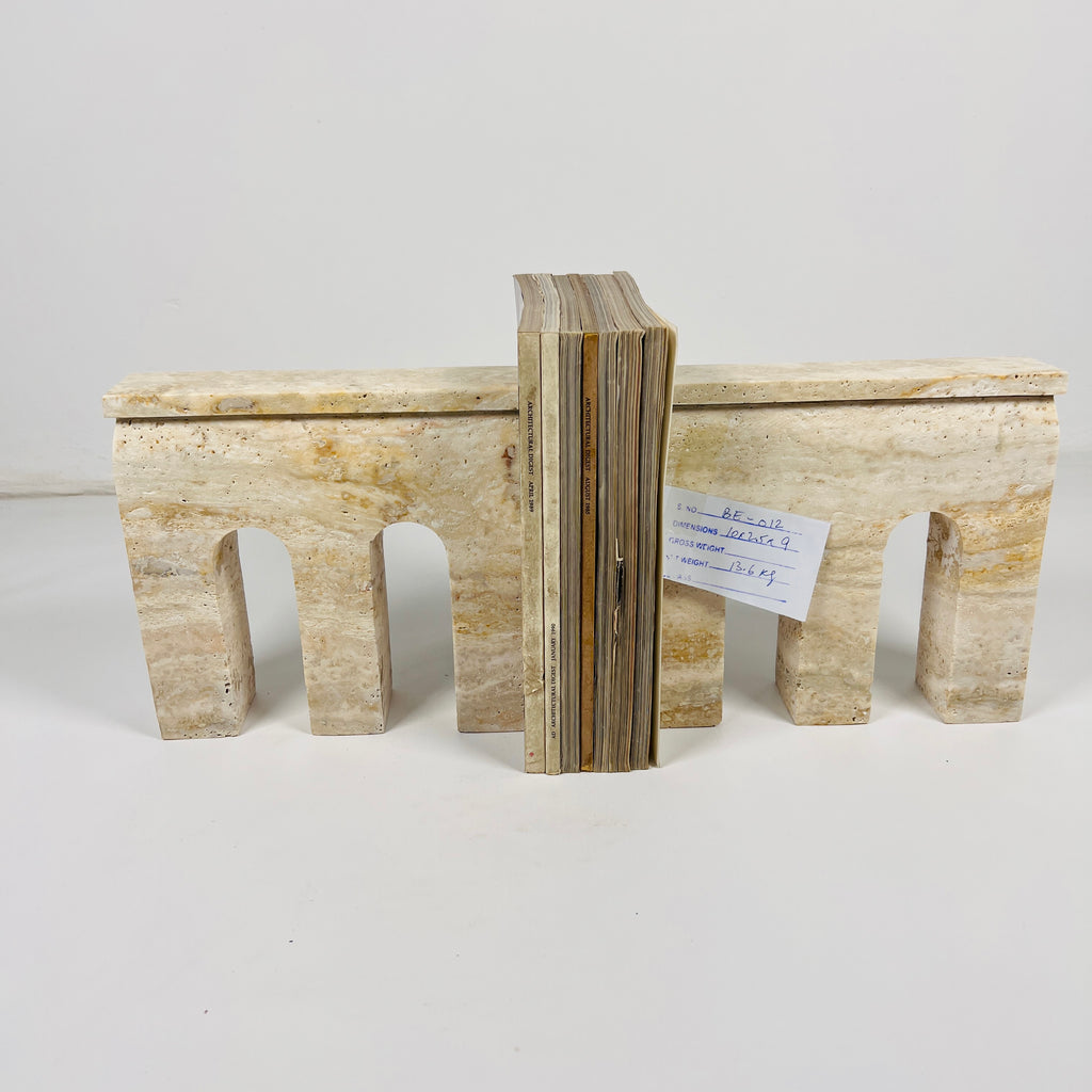 Puzzle Beige Travertine Bookend Pair