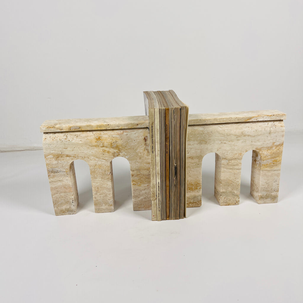 Puzzle Beige Travertine Bookend Pair