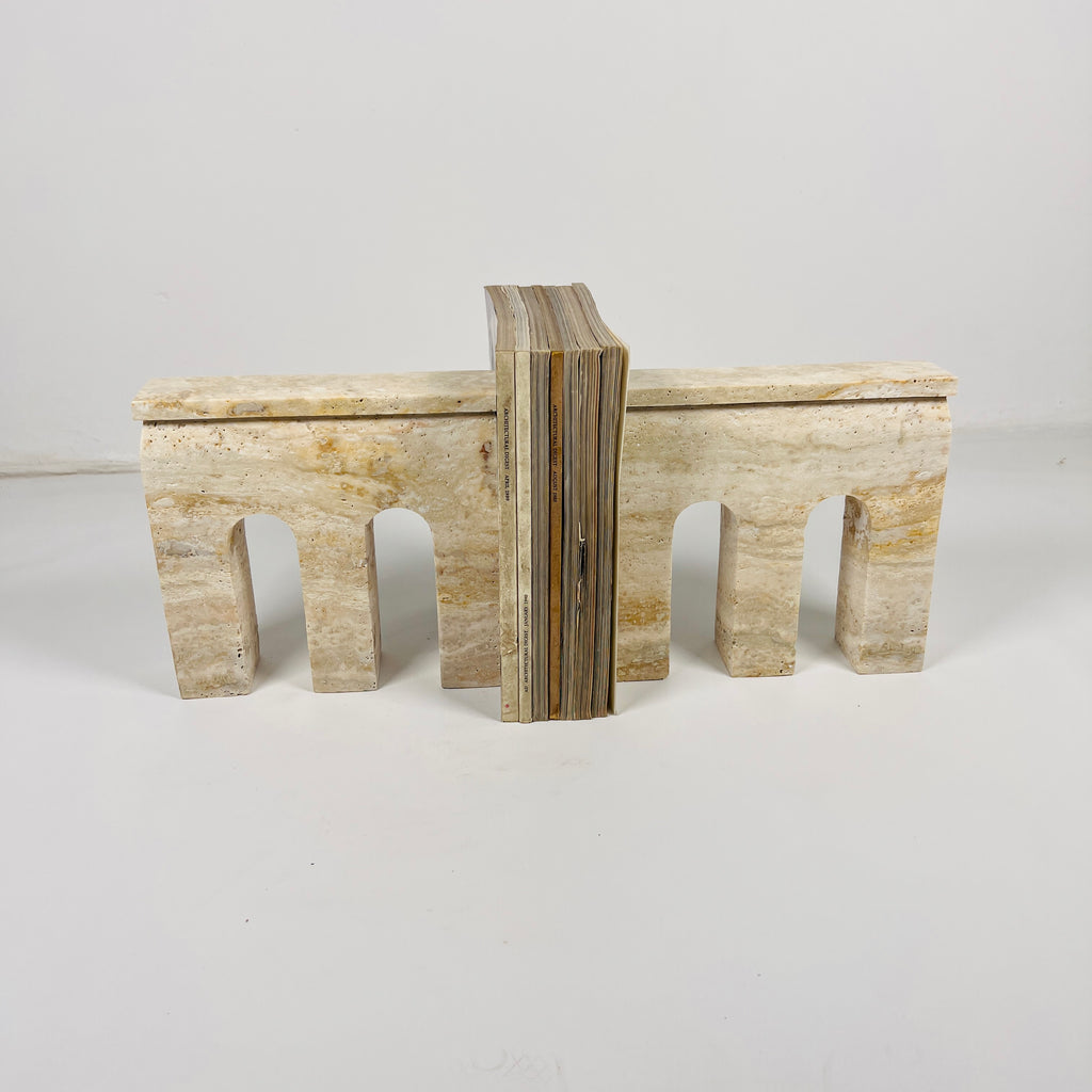 Puzzle Beige Travertine Bookend Pair