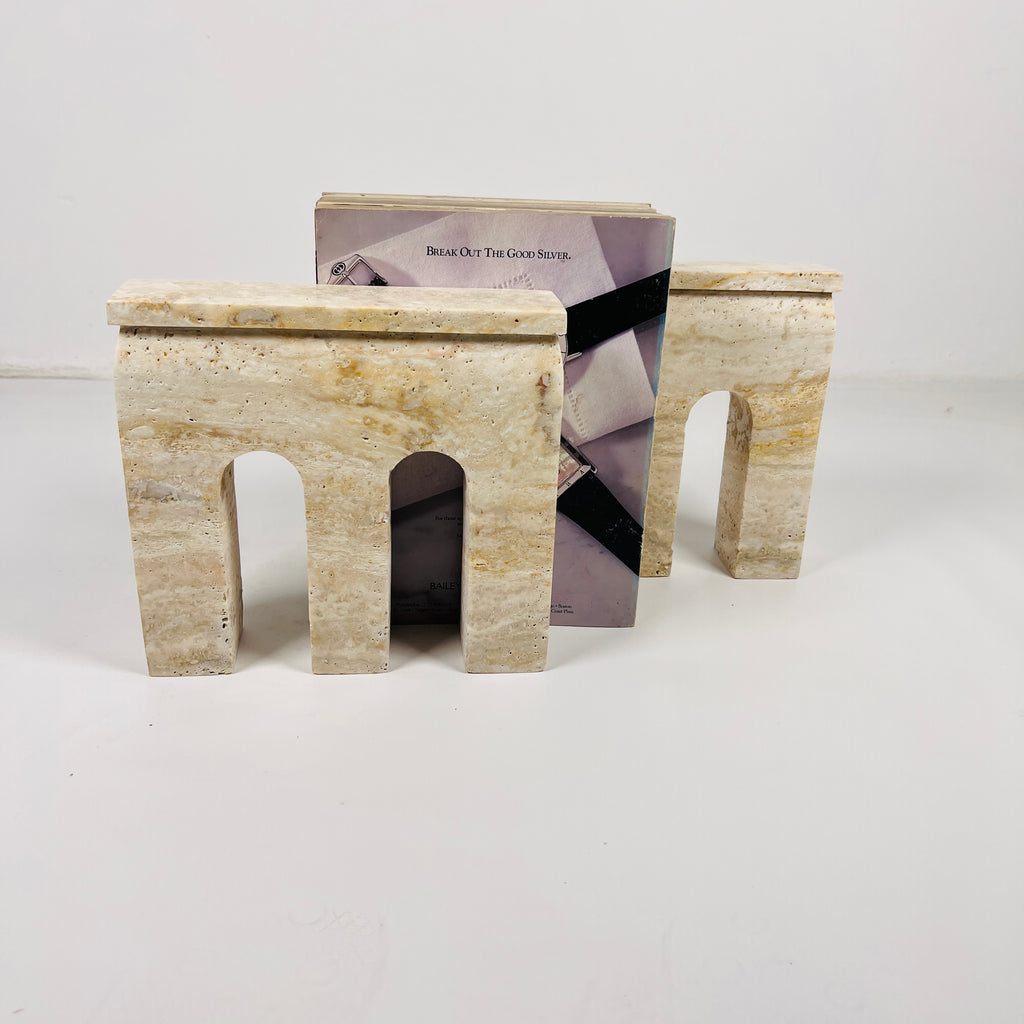 Puzzle Beige Travertine Bookend Pair