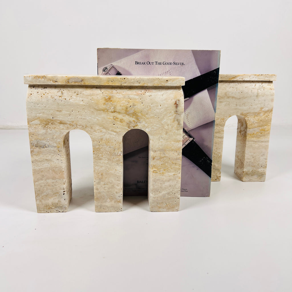 Puzzle Beige Travertine Bookend Pair