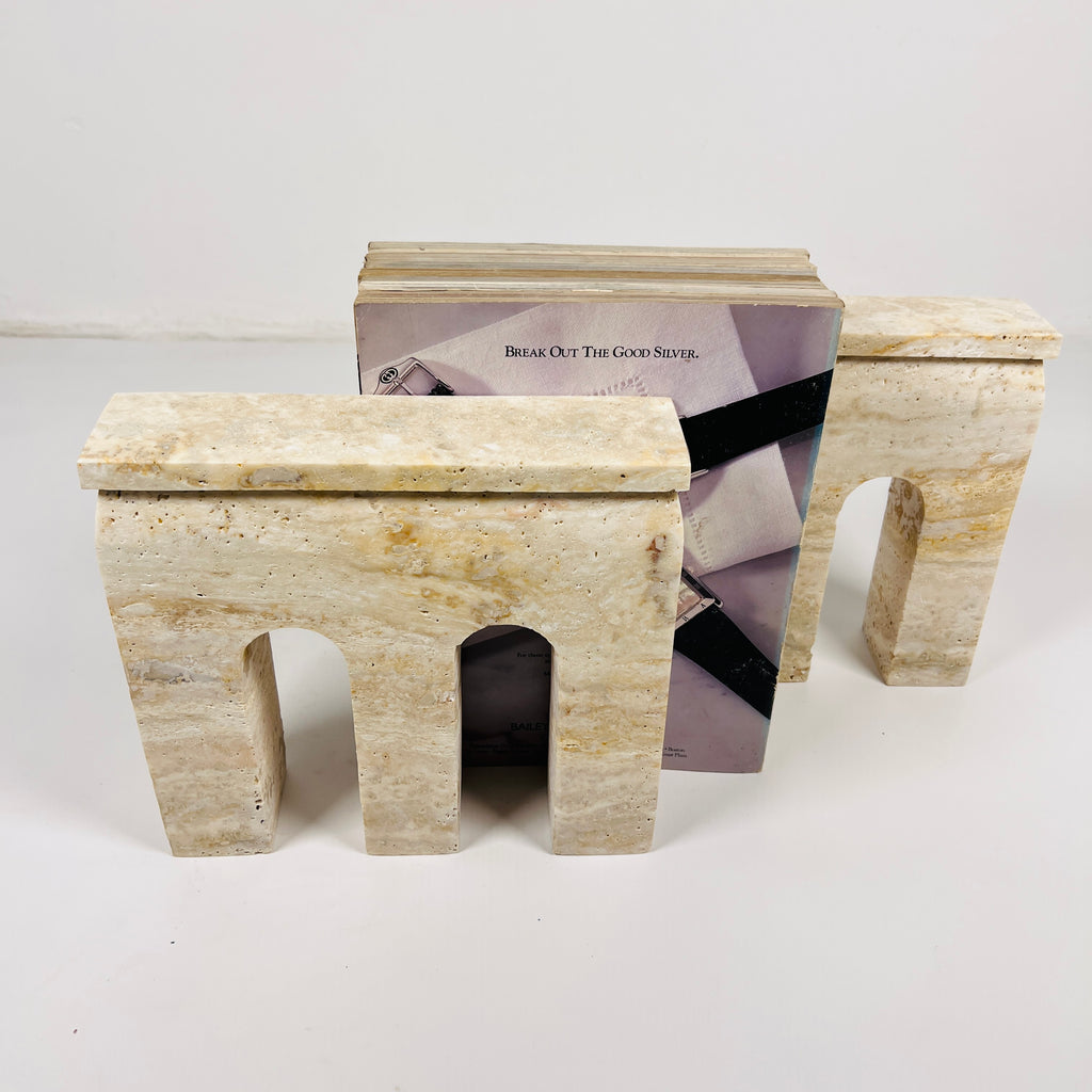 Puzzle Beige Travertine Bookend Pair