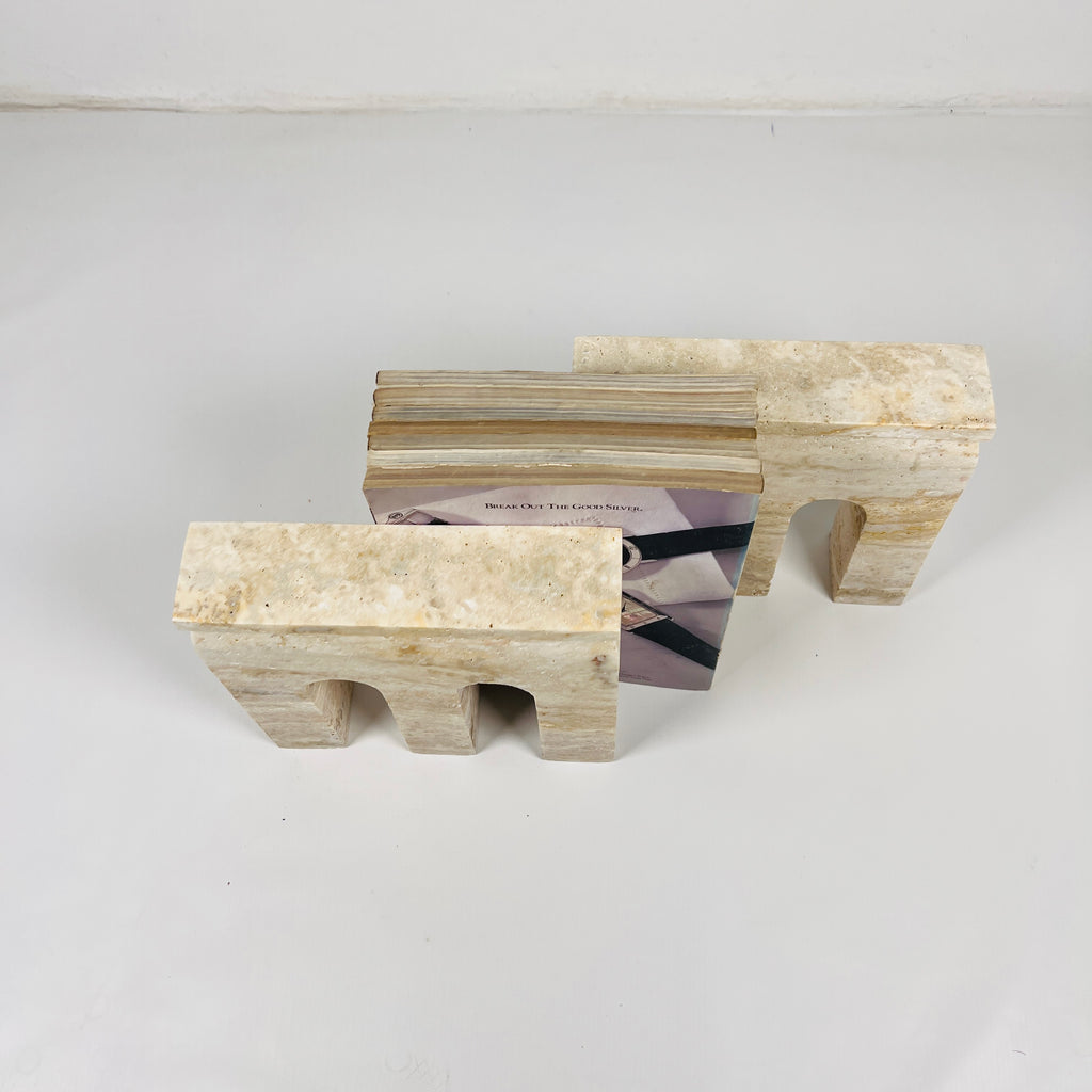 Puzzle Beige Travertine Bookend Pair