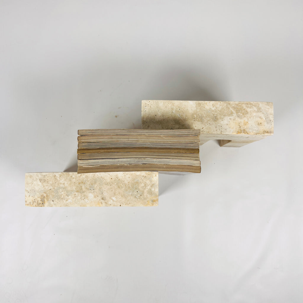 Puzzle Beige Travertine Bookend Pair