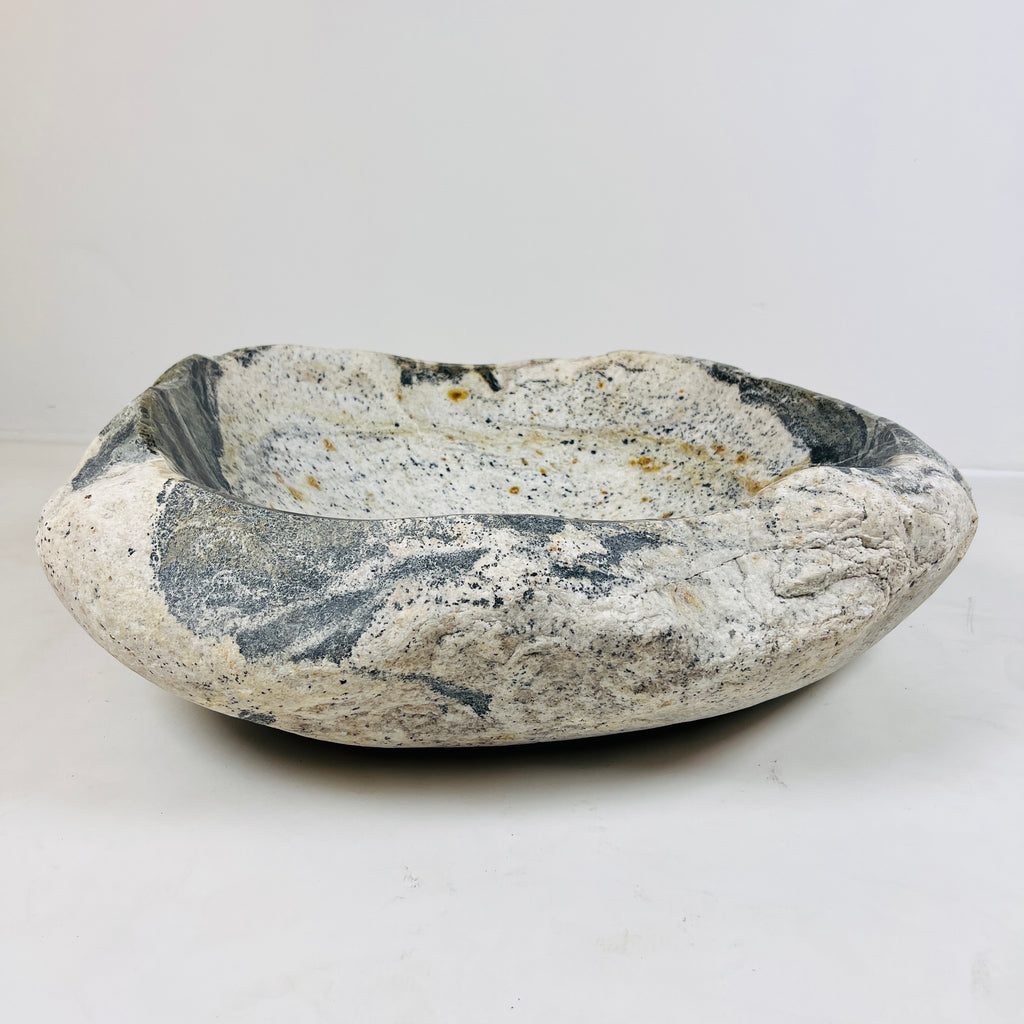 White Marked Honey Speckled River Stone Sink