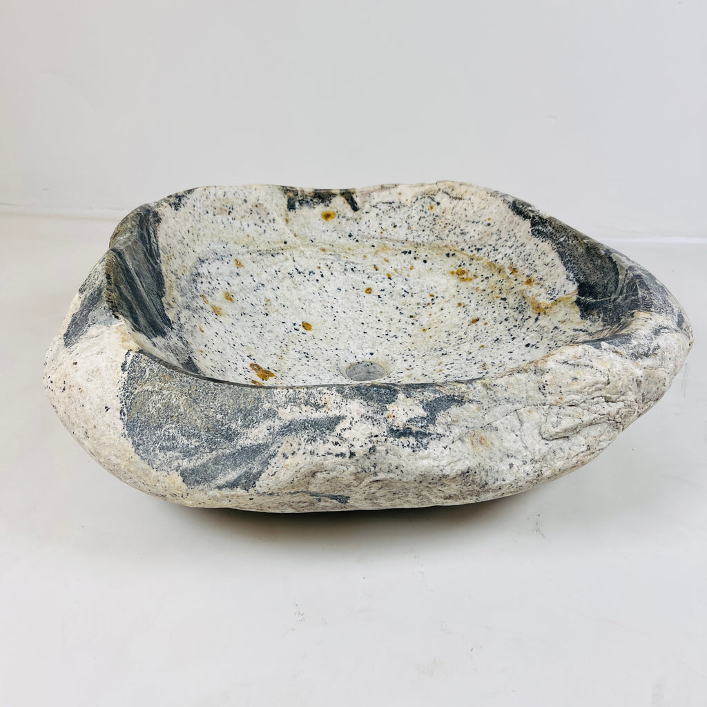 White Marked Honey Speckled River Stone Sink