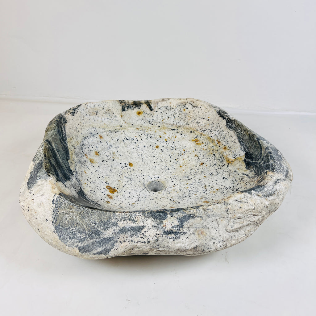 White Marked Honey Speckled River Stone Sink