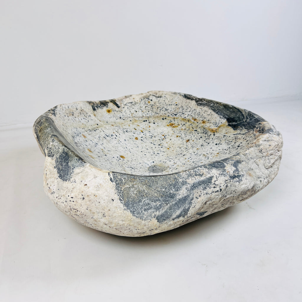 White Marked Honey Speckled River Stone Sink