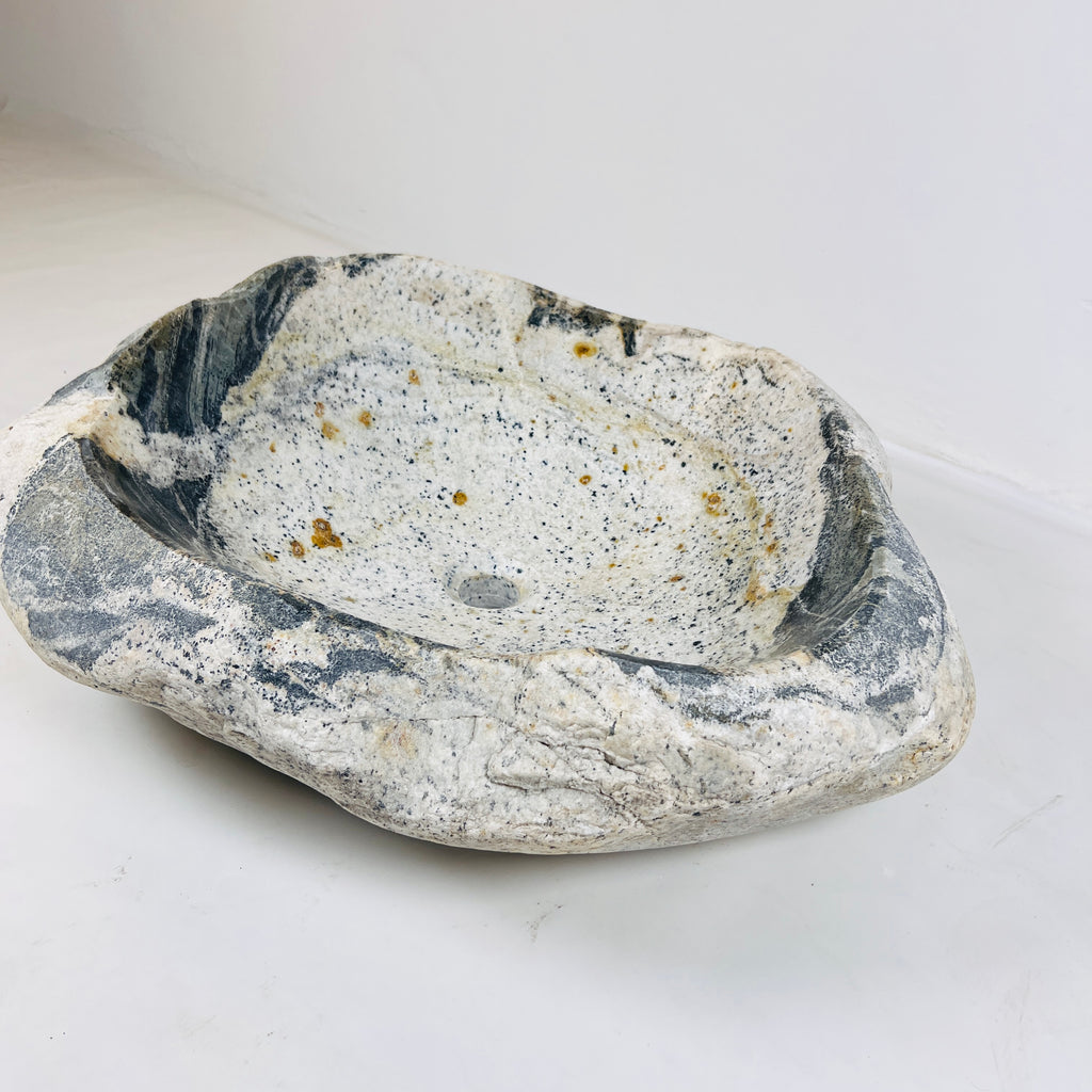 White Marked Honey Speckled River Stone Sink