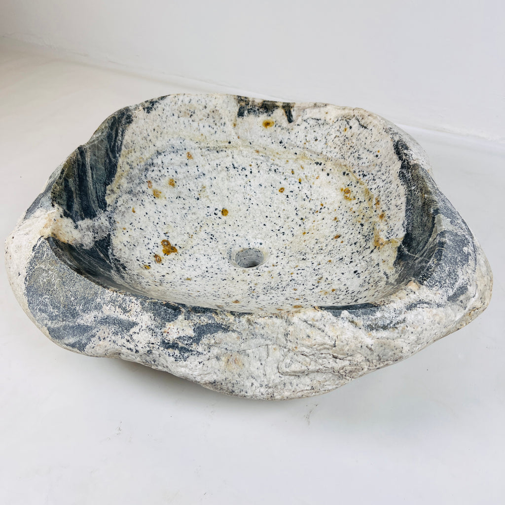 White Marked Honey Speckled River Stone Sink