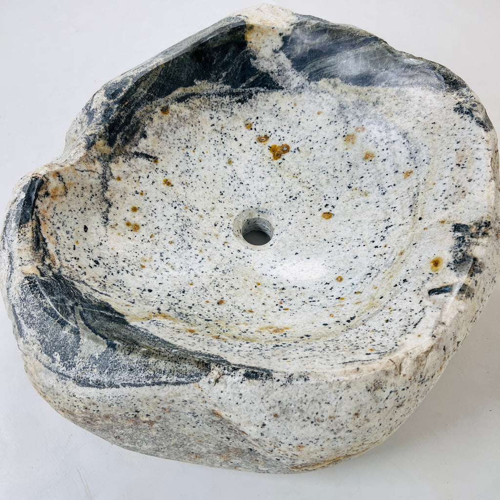 White Marked Honey Speckled River Stone Sink