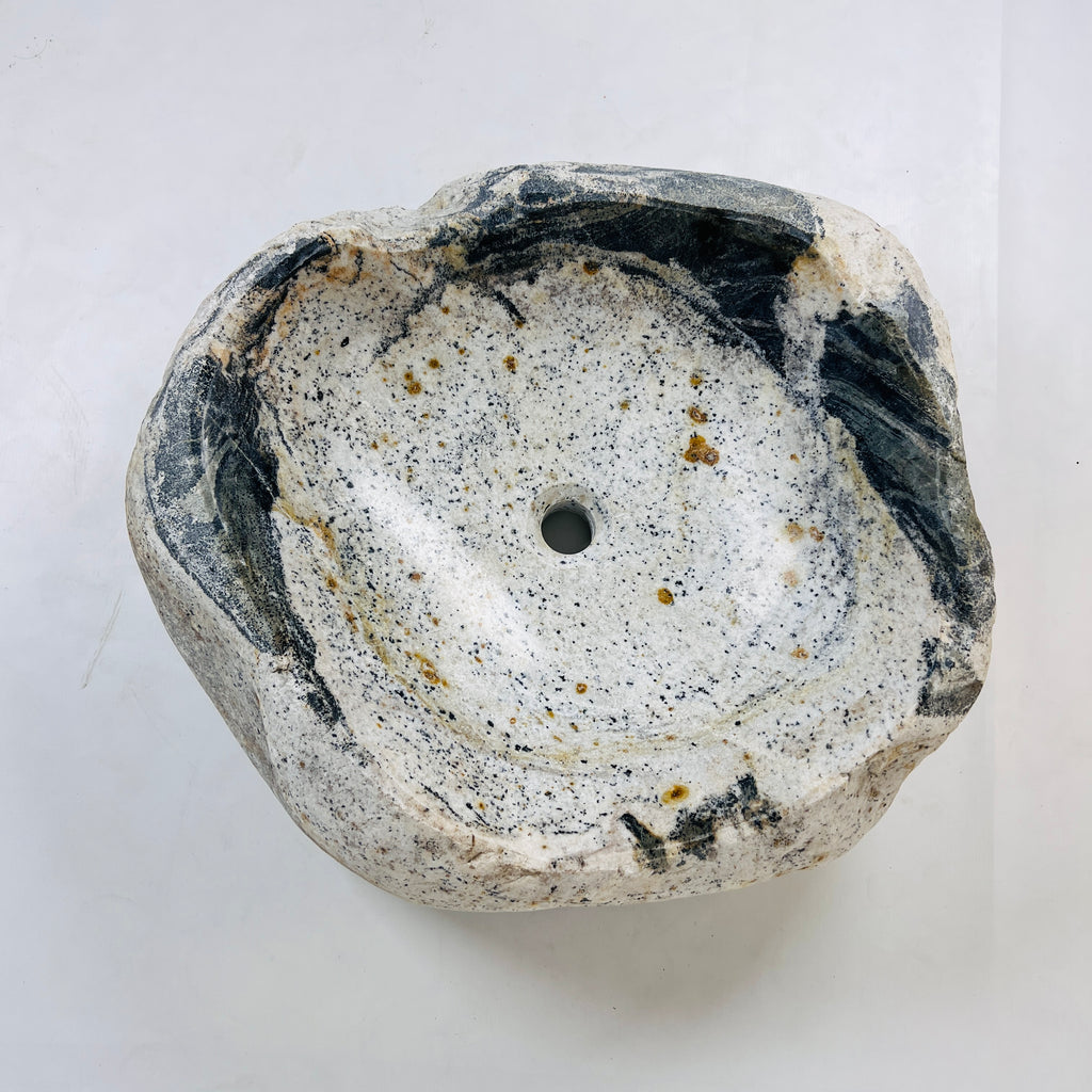 White Marked Honey Speckled River Stone Sink