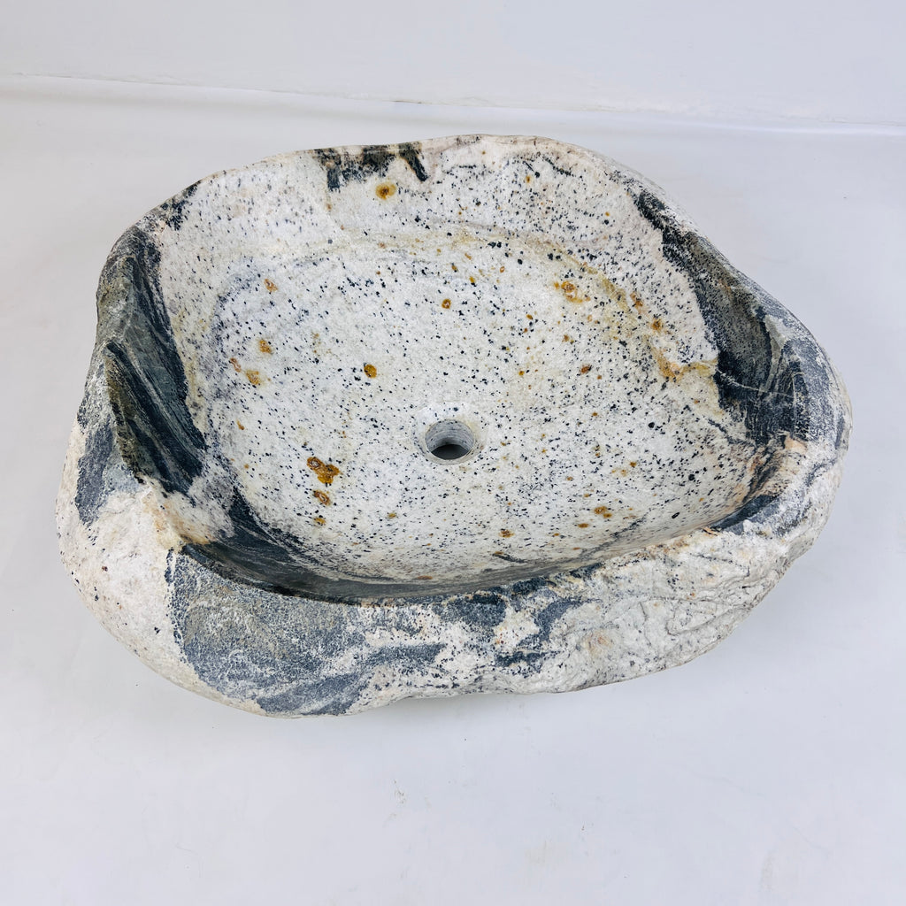 White Marked Honey Speckled River Stone Sink