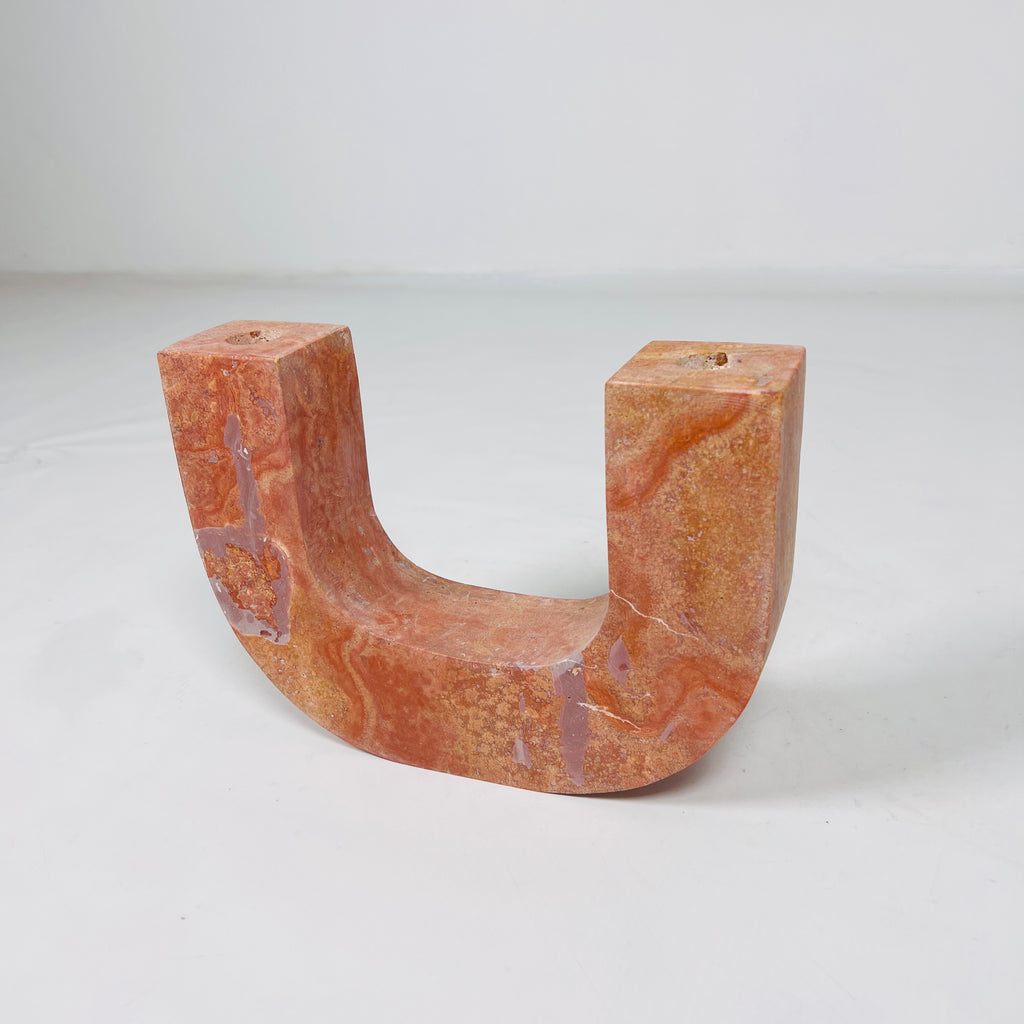 U-Shaped Travertine Candle Stand