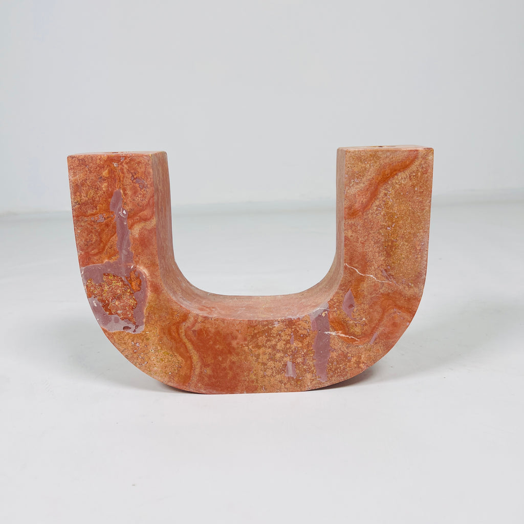 U-Shaped Travertine Candle Stand