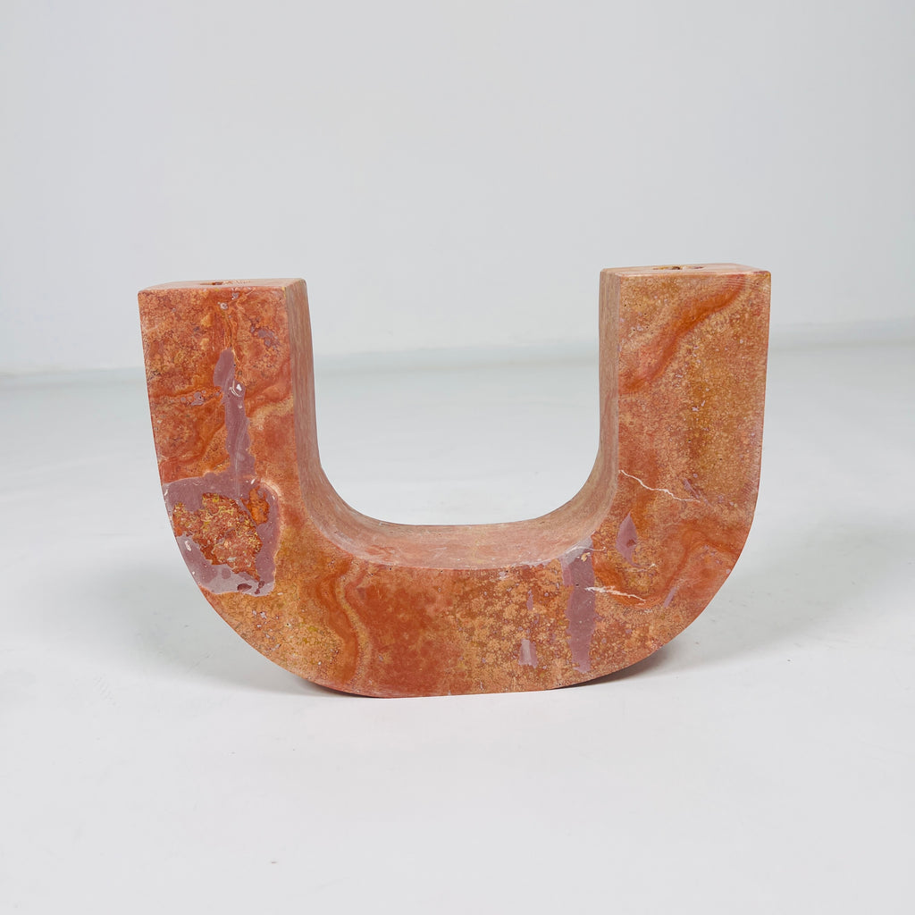 U-Shaped Travertine Candle Stand