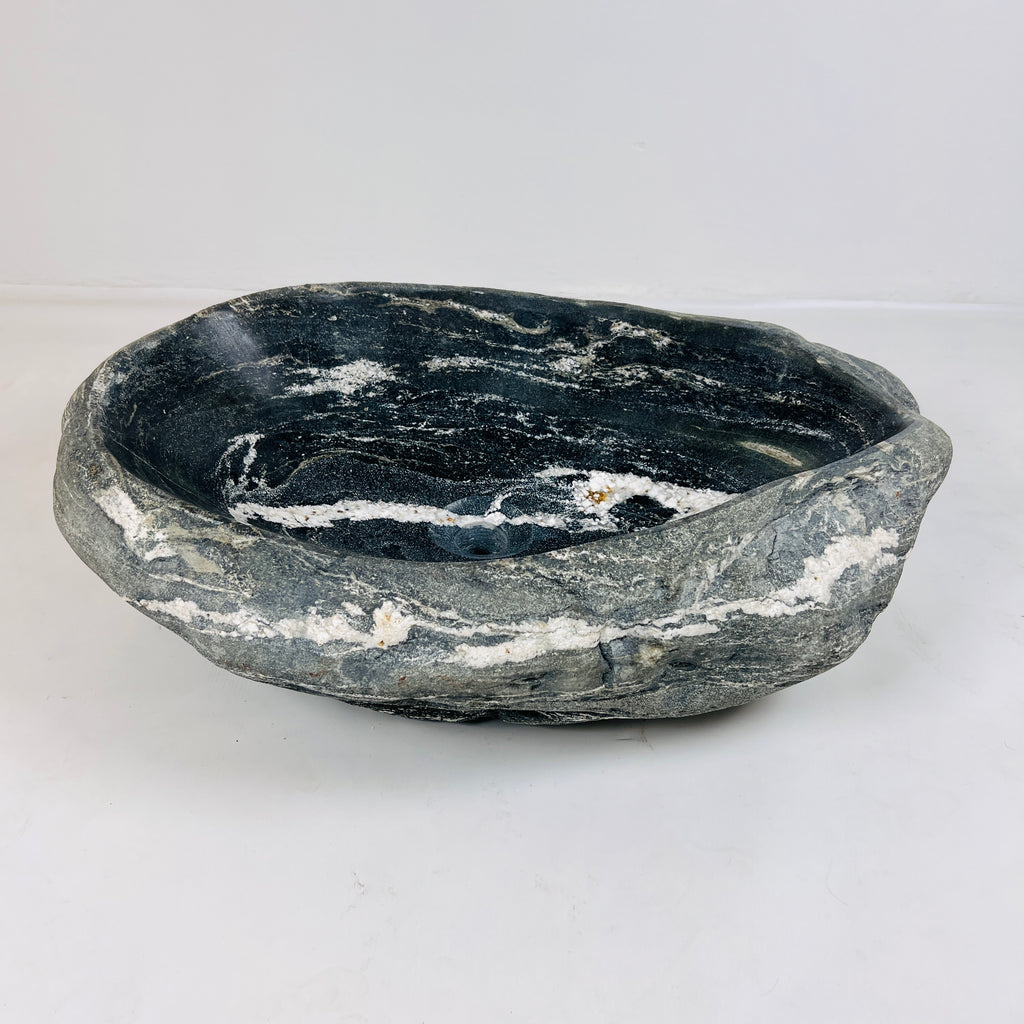 Deep White Rippled River Stone Sink