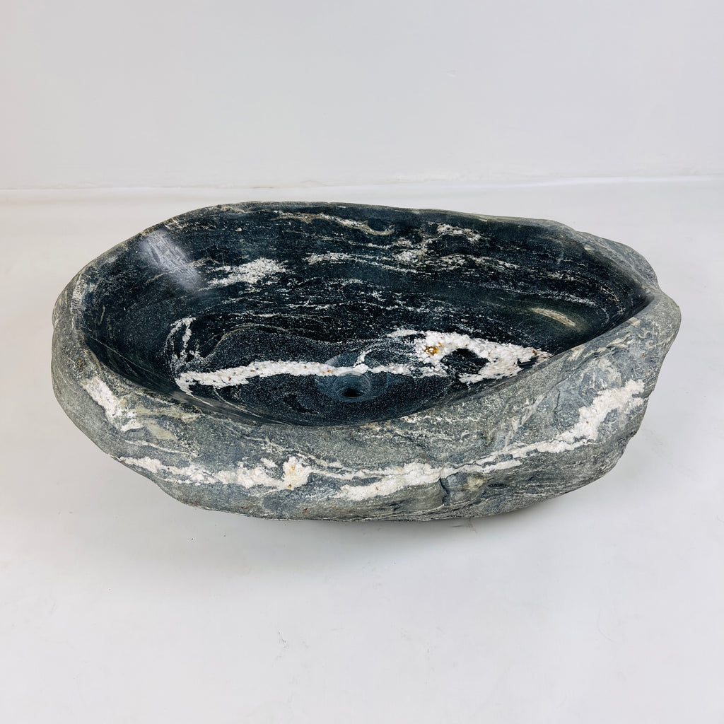 Deep White Rippled River Stone Sink