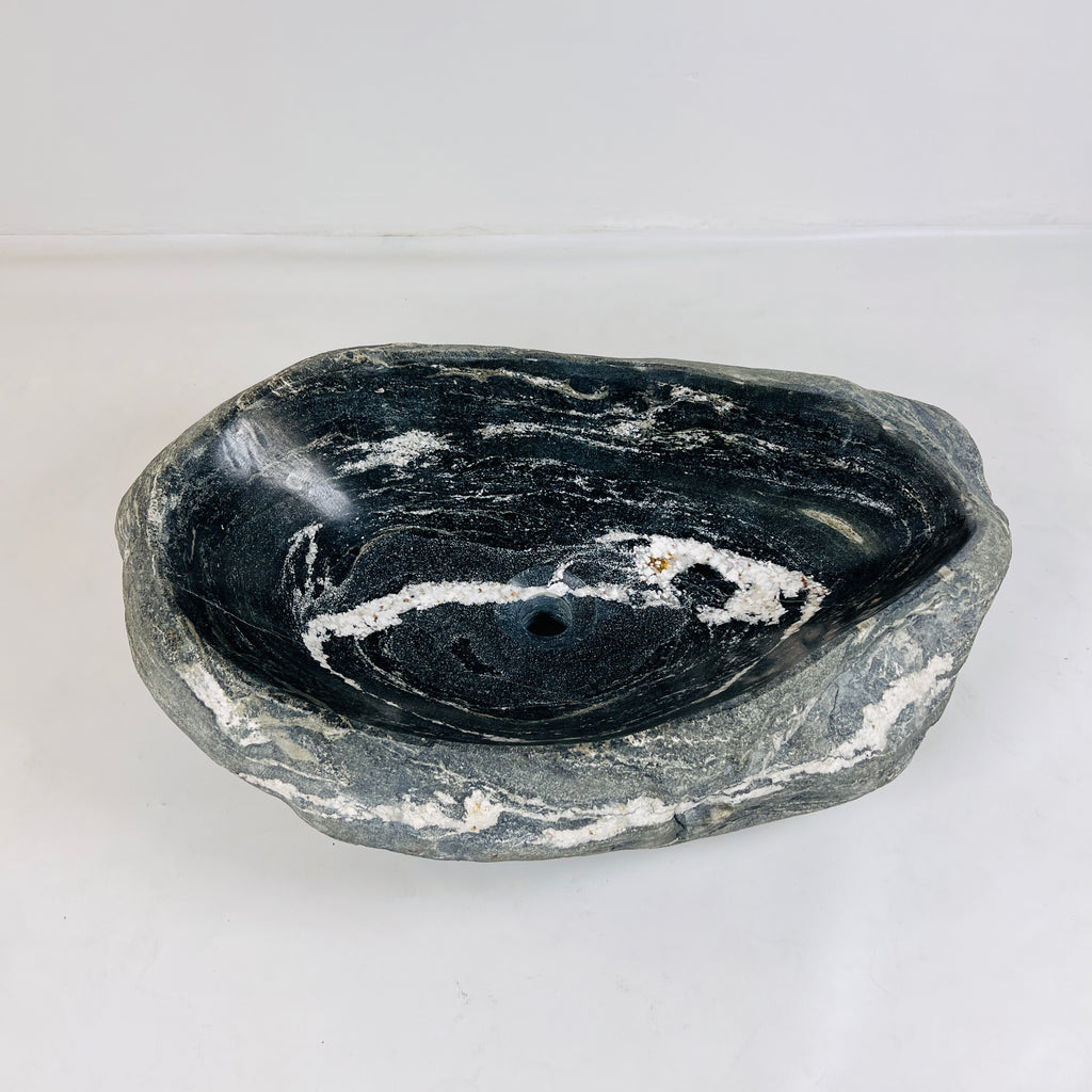 Deep White Rippled River Stone Sink