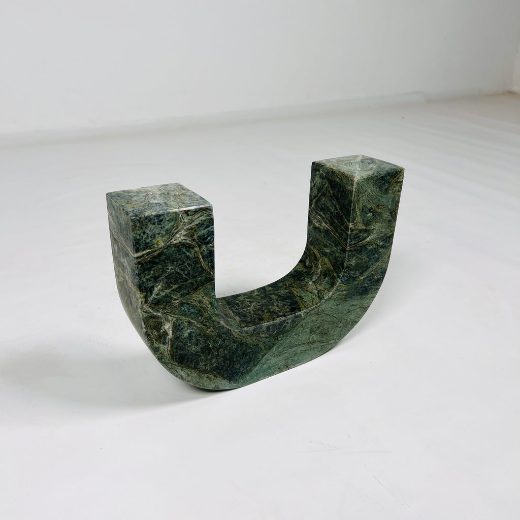 U-Shaped Green Marble Candle Stand