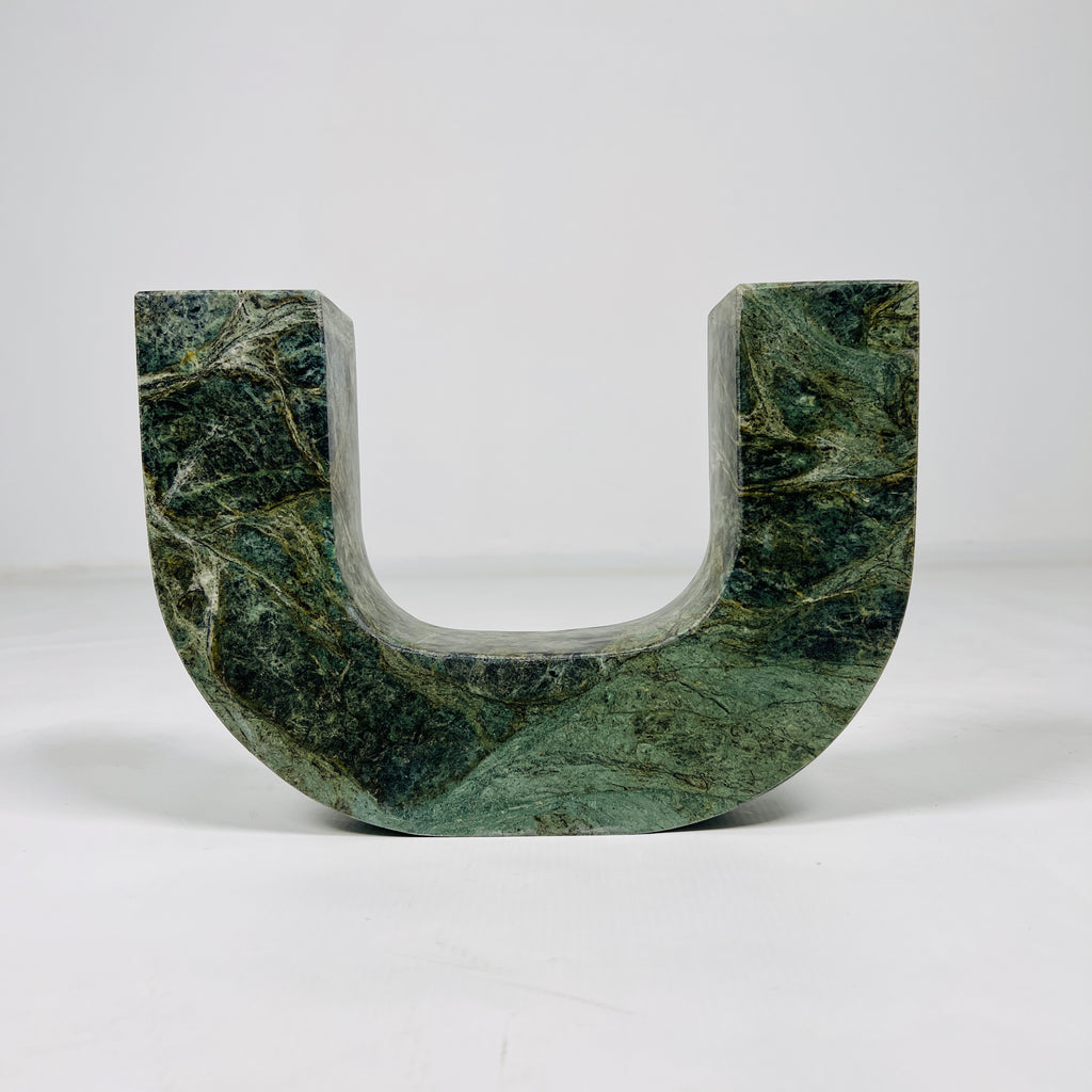 U-Shaped Green Marble Candle Stand