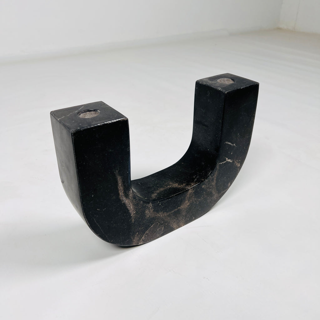 U-Shaped Black Marble Candle Stand