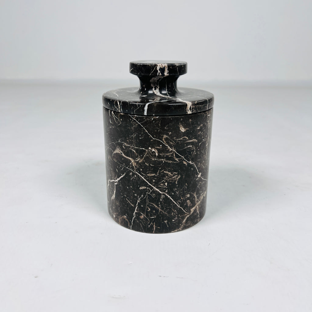 Black with Beige Veins Marble Jar