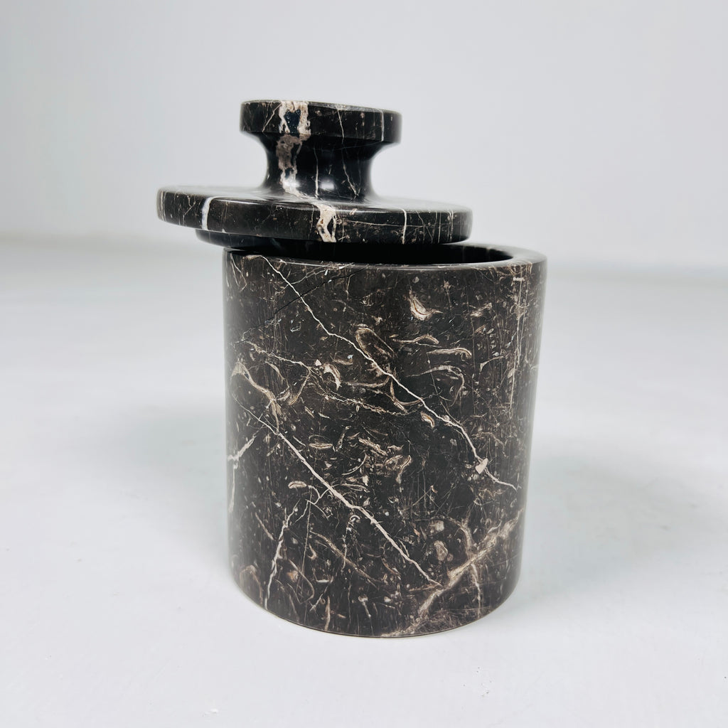 Black with Beige Veins Marble Jar